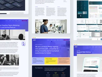 Pages from the rebranded Loft.Design site: case studies, insights posts, and the homepage sharing one design language